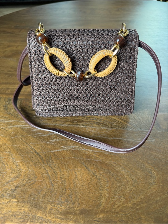 ASOS Handbags - Chocolate Brown Woven Crossbody with Resin Top Handle Gold Hardware